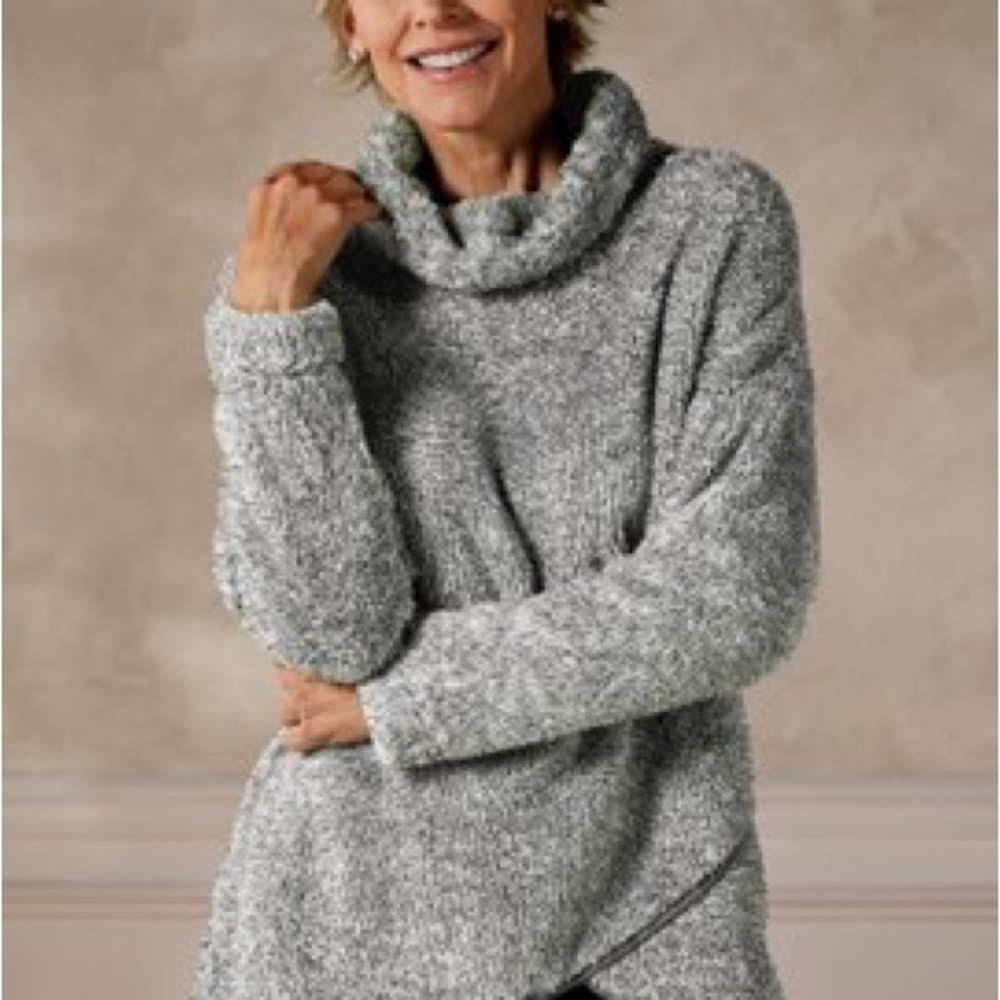 Soft Surroundings Cozy Gray Cowl Neck Pullover Sweater